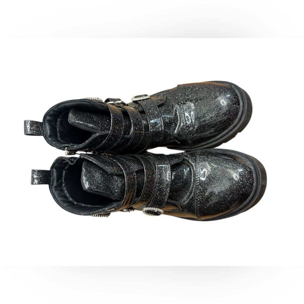 Justice Glittery Black big girls Kids Boots sz 3 zip+ 3 strap buckle preloved - Picture 4 of 12